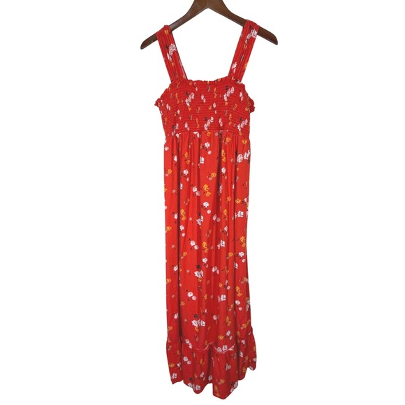Isabel Maternity by Ingrid & Isabel Dresses & Skirts - Isabel Maternity Maxi Dress M Orange Floral Smocked Ruffle Hem Sleeveless Summer